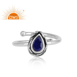 Anillo de Plata de Ley 925 Oxidada Ajustable con Gema de Lapislázuli en Forma de Pera para Niña, Proveedor de Joyería - Product Image 2