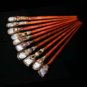 Palo de madera para el pelo, arcilla polimérica redonda, tratamiento de cristal para San Valentín, palo de masaje de cristal, diamantes de imitación, piedras, joyería - Product Image 1