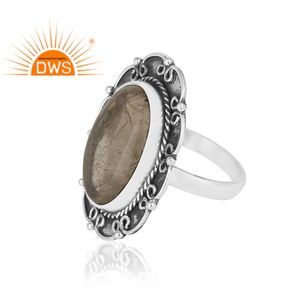 แหวนพลอยรูปไข่สีทองรูไทล์ แหวนเงินแท้ 925 ดีไซน์ใหม่ ผ่านกระบวนการออกซิไดซ์  ผู้ผลิตเครื่องประดับ คอลเลคชั่นคลาสสิก - Product Image 3