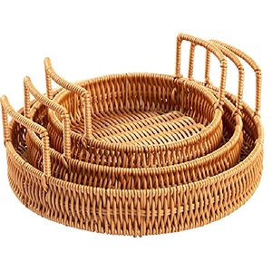 Set of 3 Rattan Baskets Exclusive Quality Modern Design Perfect for Food Serving and Stylish <b>Kitchen</b> <b>Trays</b> - Product Image 1