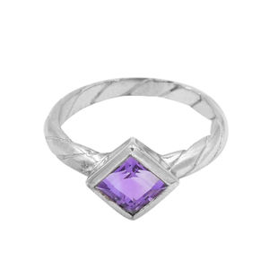 แหวนเงินแท้ชุบโรเดียมทรงสี่เหลี่ยมประดับพลอยอะมีทิสต์ ดีไซน์น่ารัก เหมาะสำหรับงานแต่งงาน ได้รับการรับรองจาก IGI สำหรับทุกเพศ - Product Image 1