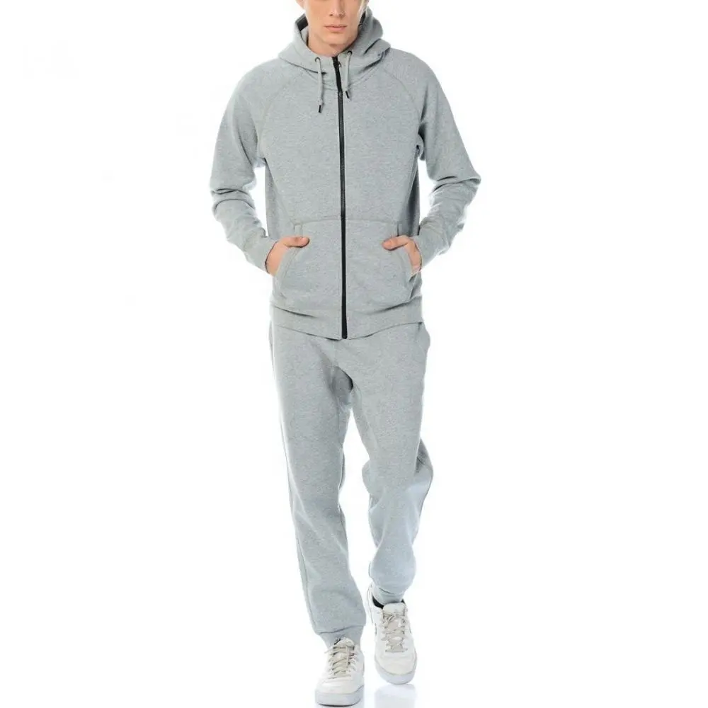 winter season best quality men's skinny grey zipper fleece jogging tracksuit