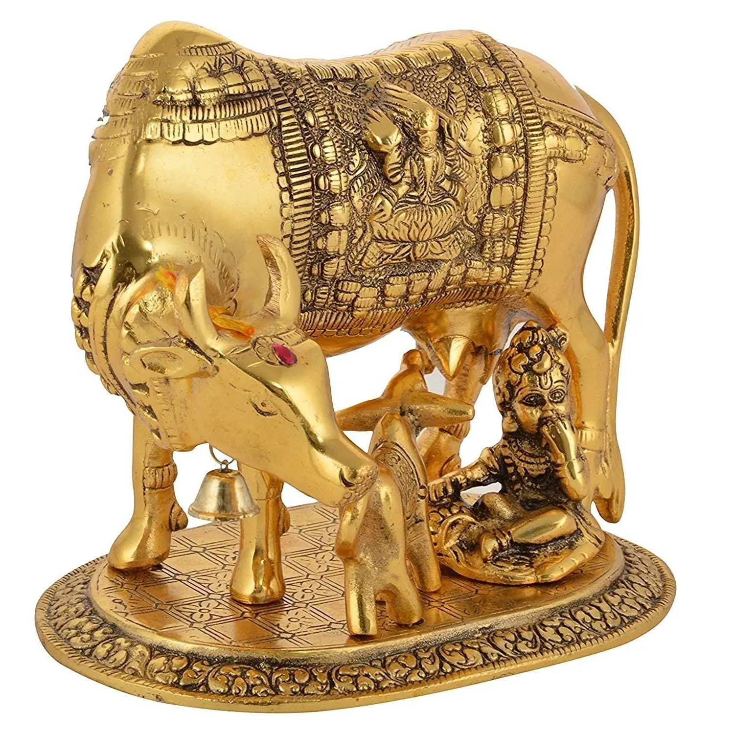Showpiece de Metal con acabado alto para decoración del hogar y artículos de regalo decorativos, vaca de alta calidad con latón de Krishna, a la moda