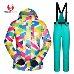 最佳销售新设计防水滑雪服定制冬季保暖女式可拆卸连帽滑雪赛滑雪板套装
