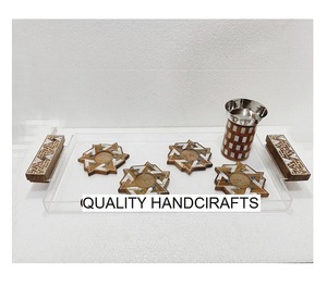 Sous-verre en incrustation de vadrouille pour la maison en incrustation de nacre Sous-verre pour boisson et thé avec support Sous-verre en résine et bois Décoration de table - Product Image 6