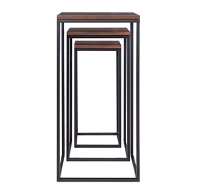 Modern Metal Nesting Side Central <b>Table</b> Set 3 Black Wooden Top Coffee <b>Tables</b> Home Bedside Hotels Living Room Furniture - Product Image 3