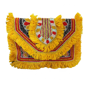 Handmade Banjara Bohemian Jute Bag Multicolor Embroidered Cotton Lining Beading Open Closure Festival Inspired Indian - Product Image 1