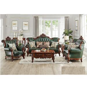 Muebles de sala de estar de aspecto clásico antiguo, conjunto de sofá de aspecto tradicional marrón para el hogar, 5 plazas - Product Image 1