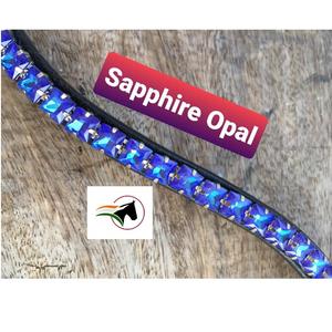 Bandeau de bride pour cheval en cuir indien professionnel avec pierre d'opale saphir de 8 mm, fermeture à crochets et boucles, équipement de course - Product Image 1
