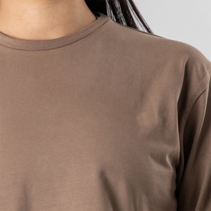 Camisetas personalizadas para mujer, Top corto de cuello redondo, sudaderas de algodón y licra, camiseta atlética de manga larga holgada - Product Image 3