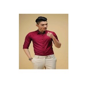 <b>Red</b>/Blue Solid Classic Design Summer Plain Dyed Single Button Office Casual <b>Men's</b> <b>Shirts</b> From Vietnam - Product Image 5