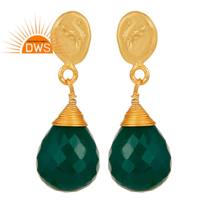 ต่างหูห้อยทรงหยดน้ำประดับพลอยออนิกซ์สีเขียวแฟชั่นใหม่ ขายส่ง ชุบทอง 18k เงินแท้ 925 เครื่องประดับต่างหู - Product Image 1