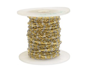 Vintage Boho Chain with Gold Plated Brass Natural Labradorite Gemstone Beads <b>Wire</b> Wrapped Birthstone Rosary - Product Image 4