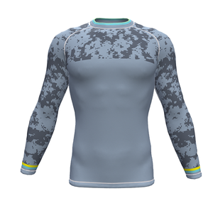 Men's Long Sleeve Rash Guard Compression Shirt Gray Digital <b>Camo</b> Print Quick Dry Sport <b>Top</b> Full Sleeve Workout Wear - Product Image 1
