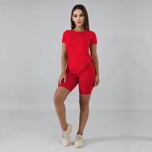 Camiseta estampada para mujer, ropa informal a la moda, pantalones cortos de motorista lisos de LICRA y poliéster personalizados, novedad de verano - Product Image 4