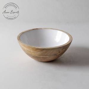 ขายส่งมะม่วงไม้ที่เป็นของแข็งชามที่มีสีขาวเคลือบภายในสำหรับสลัดและเสิร์ฟข้าวโพดคั่ว - Product Image 2