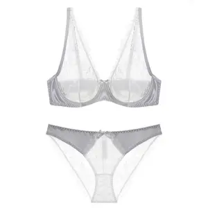 Colors Full Lace Transparent Sexy Women Underwear Big Size Intimates Summer Female Lingerie Suit Ultra-thin Bra And Panty Cotton
