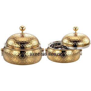 Calentador de Comida de Metal con Acabado Dorado Martillado, Cacerola Hecha a Mano de Primera Calidad, Cacerola de Metal Nueva, Clásica y Elegante - Product Image 1