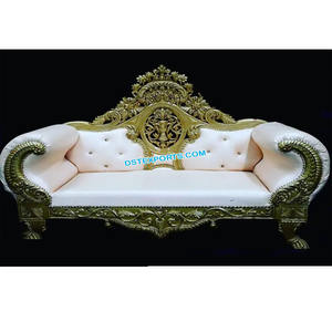 Loveseat-hermoso sofá de boda indio para pareja, de color blanco y dorado, Moderno - Product Image 1