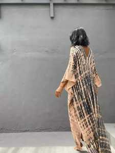 Kaftan bohème Tie Dye pour les vacances d'été Sexy Floor-Length Cotton Beach Cover-Up pour les femmes Natural Waistline Solid Pattern - Product Image 6