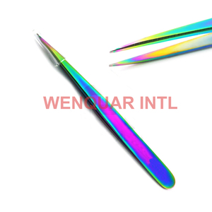 Pince à épiler pointue inclinée de précision outil d'extension de sourcils et de cils multicolore pince de beauté Instruments multi-couleurs - Product Image 4
