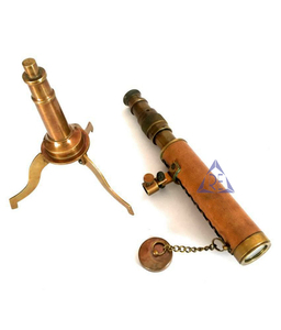 Telescopio Náutico Antiguo de Cuero con Montura de Latón, Lente de Zoom 10x, Trípode Plegable, Coleccionable, para Hogar u Oficina - Product Image 3