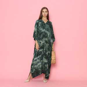 Attractive Tie Dye Cotton Kaftan for <b>Women</b> Long Sleeves and Floor-Length for <b>Beach</b> Summer Resort Wear Boho Lady <b>Cover</b>-<b>Up</b> - Product Image 5