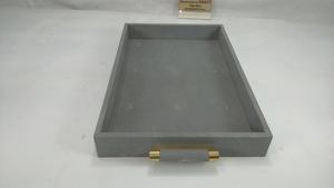 Plateau à thé carré en faux shagreen de couleur charbon de bois DAPHOCO modèle 058, origine Vietnam, 0,605x0,38x0,065, best-seller, avec insert en laiton et poignée - Product Image 5