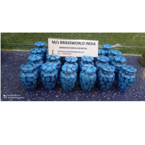 Fournitures d'enterrement en aluminium bleu marbre finition souvenir crémation urn brasworld inde - Product Image 1