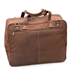 Brown Pure Leather Luggage At Cheap Price With Zip Closure & One Zip Compartment