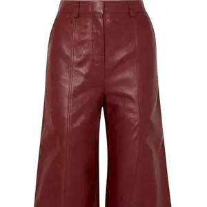 Genuine leather Handmade Leather Pants for woman Women Crop Top Sleeveless Bottom Cut One Shoulder Two Piece Pants Set Yoga