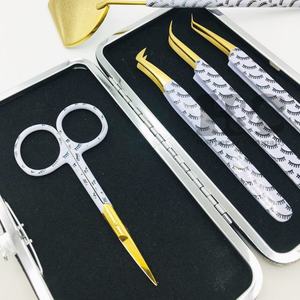 Pinzas para pestañas postizas, acero inoxidable, logotipo personalizado, extensión de volumen de pestañas, espejo de tijera, pinzas para pestañas doradas, visón duradero - Product Image 3