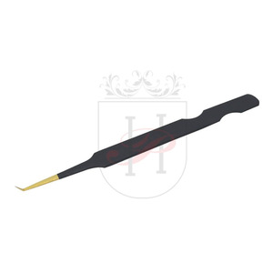 Gancho de injerto de pestañas de acero inoxidable de alta calidad, en COLOR negro, con punta dorada, Etiqueta Privada - Product Image 1