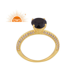 แหวนพลอยเพชรพลอยอัญมณีโซลิแทร์สีขาวสีดำและสีเงินสเตอริ925 - Product Image 1