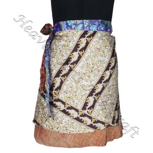 กระโปรงสั้นแบบพันรอบส่าหรี,ชุดบิกินี่ส่าหรีทำมือสไตล์วินเทจผ้าไหมซารีนอินเดียทำจากผ้าโสร่ง - Product Image 5