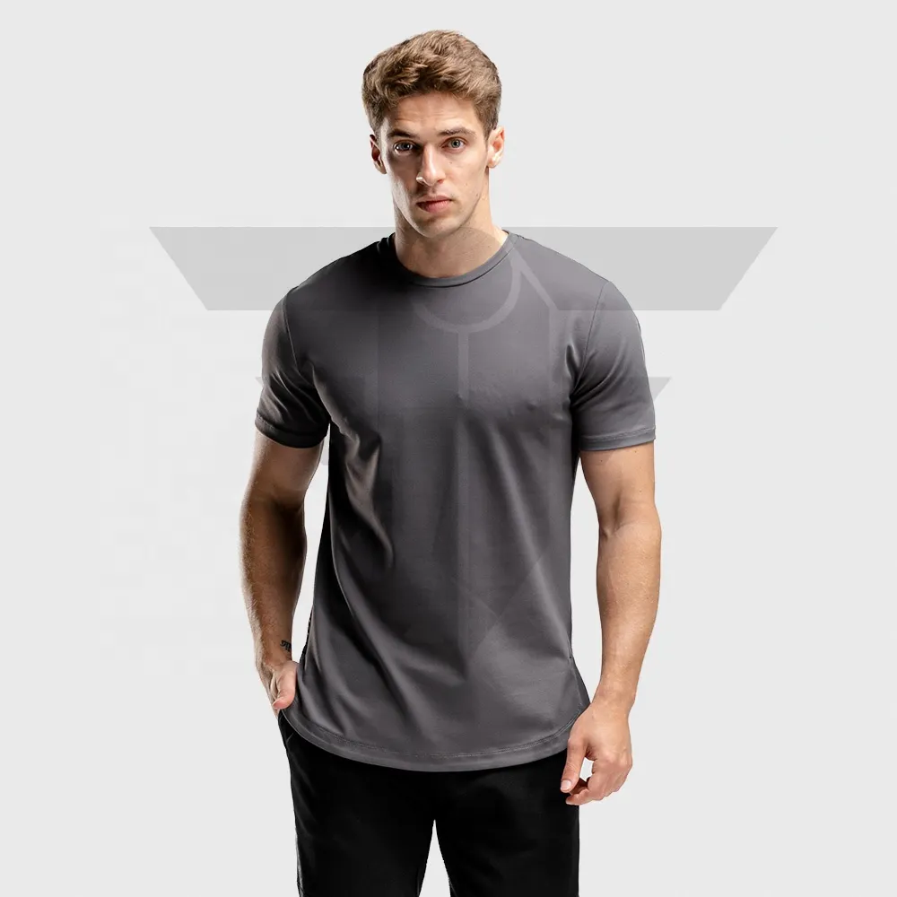 T-shirt panneau arrière, de sport pour homme, avec ourlet incurvé, bon marché, fitness