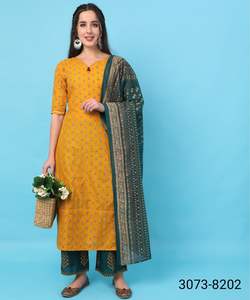 Algodón étnico indio impreso Kurti - Summer Wear Palazzo Trouser-Vestido bohemio-Algodón natural-Estampado floral - Product Image 3