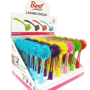 2024 Hot Selling Plastic Round Cheap Dish Washing Brush with Stand Kitchen Cleaning Scrub Brush