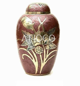 Urna de cremación para adultos de latón macizo con clase, diseño de flor dorada en relieve con estilo americano para uso funerario | Urnas de servicio conmemorativo - Product Image 1