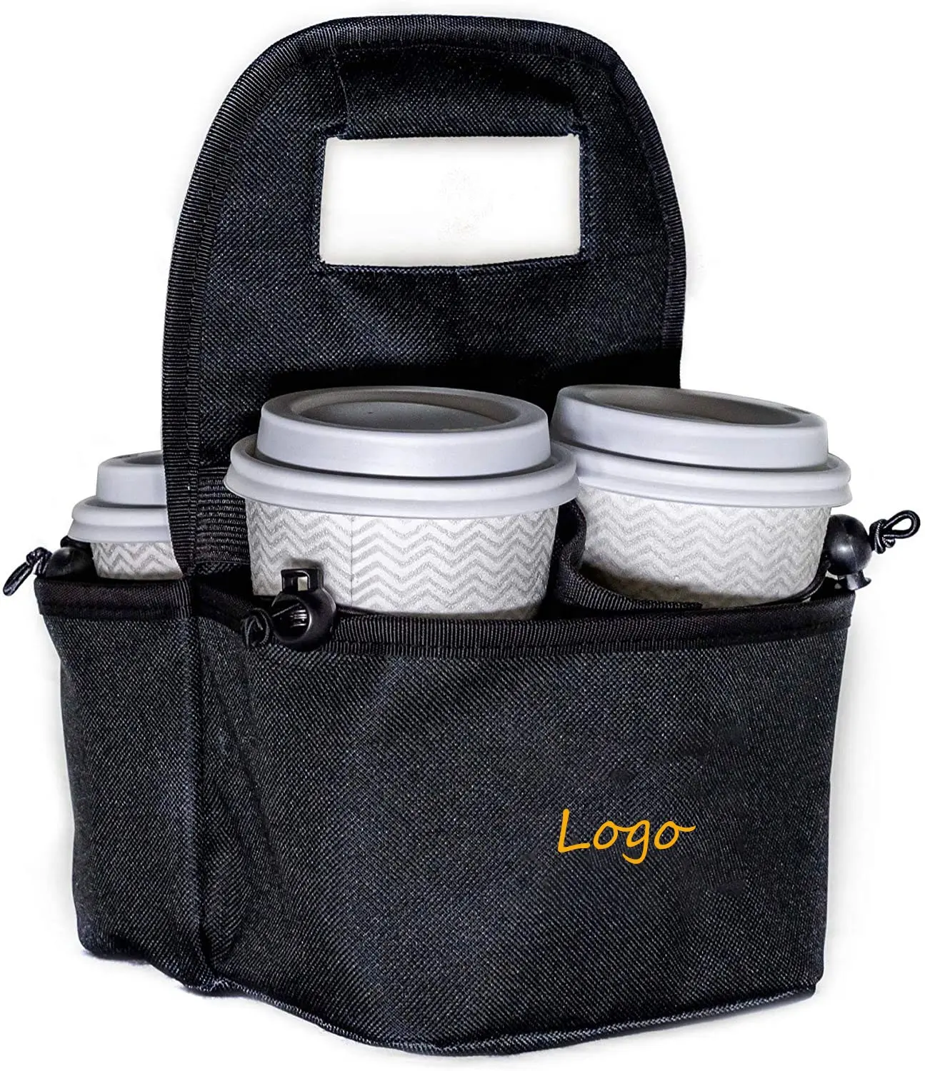 Portable Drink Carrier and Reusable Coffee Cup Holder 4 Cup Collapsible Tote Bag with Organizer Pockets Safely Secures Hot Cold