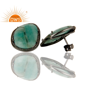 Boucles d'oreilles noires mixtes en argent Sterling, 100 pièces, fournisseur de bijoux, pierres précieuses en diamant et émeraude, vente en gros - Product Image 3