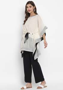 100% Soft Breathable Cotton <b>Kaftan</b> Night Dress Washable Floor-Length Ivory Half Sleeves Solid Pattern Pajama - Product Image 2