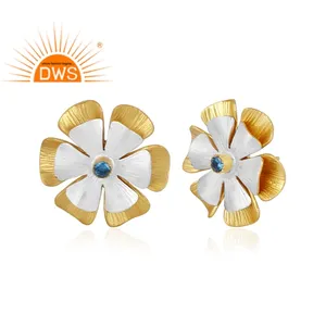 High Quality Blue Zircon Earrings Wholesale Top Selling 18k Gold Plated Flower Fashion Earrings Jewelry Supplier