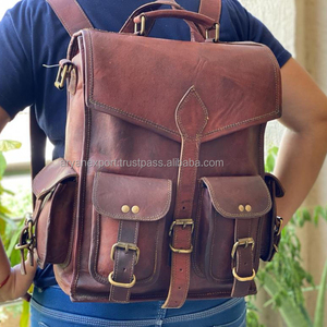 Mochila De piel de cabra auténtica hecha a mano, bolsa de 11x15 pulgadas, Color marrón, Vintage - Product Image 1