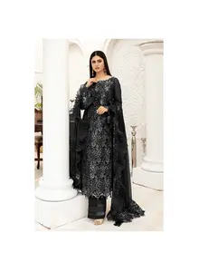 Rede pesada de bordado trabalho com frill less conceito paquistanês terno salwar para mulheres fundo de santon com 4 lado menos dupatta