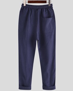 Pantalon de survêtement en coton bleu marine pour homme, taille haute élastique avec cordon de serrage, décontracté, poches latérales, idéal pour l'été, écologique et respirant - Product Image 2