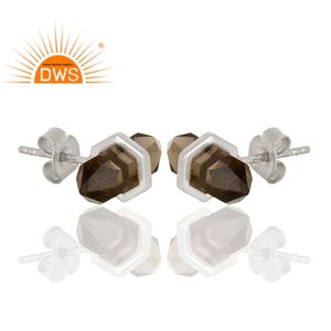 Best Quality 2026 <b>Sterling</b> <b>Silver</b> Natural Smoky Quartz Gemstone <b>Stud</b> Earring for Women Jewelry Manufacturer - Product Image 4
