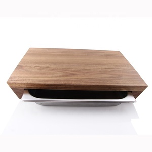 Bamboo Wood Chopping Board With Sliding Stainless Steel Collection Tray For Kitchen Cutting Vegetable