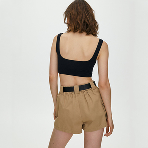 <b>Women</b> High Waist <b>Cargo</b> <b>Shorts</b> With Belt Solid Color Canvas Casual Style Regular Fit Breathable Elastic Waist - Product Image 5