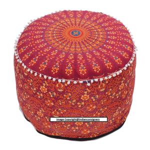 Pouf fait main 22 pouces en coton doux, repose-pieds avec motif paon mandala, plusieurs couleurs, housse de siège ottoman par Indian Consigners - Product Image 5